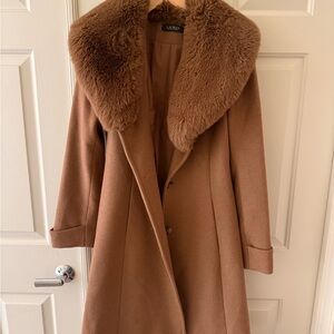 Ralph Lauren Women’s Wool Blend Coat Faux-fur Size 4 Brown